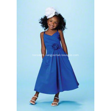 A-line V-neck Spaghetti Straps Ankle-length Satin Flower Girl Dress